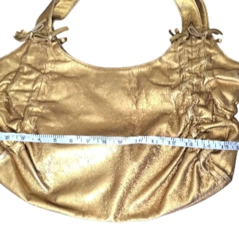 DKNY Gold Metallic Hobo Shoulder Bag Ruched Style Handbag Y2K